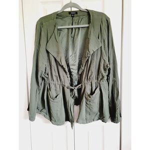 Torrid 3 Army Green Slub Jacket Drawstring Tie *Some Loose Seams*‎ XL Roll Tab